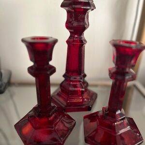 Metropolitan Museum of Art SET OF 3 red crystal candlesticks